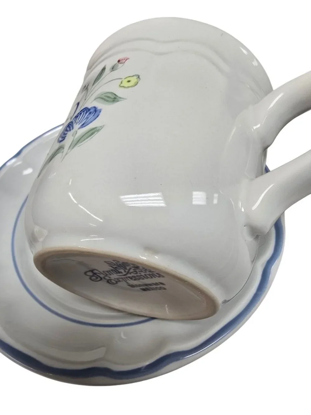 Floral Expressions Stoneware Cups & Saucers Coffee Mug Plates Set Floral Mexico